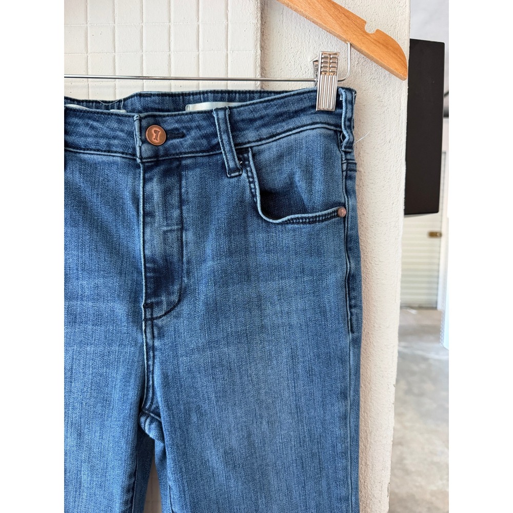 Pilcro Anthropologie‎ High Rise Bootcut Kick Flare Jeans Side Button Hem Blue 27 - Picture 3 of 9